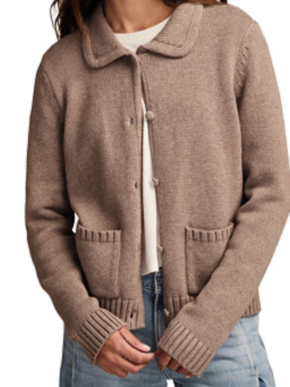 Lucky Brand NWT 100% cotton Taupe Collared Button-Up Sweater Medium - Picture 2 of 7